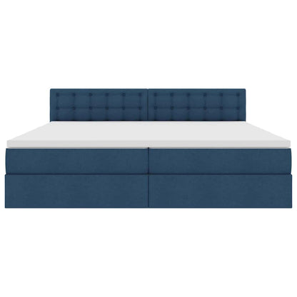 Bed met LED -striplichten met opslag Blauw 200 x 200 cm Stof