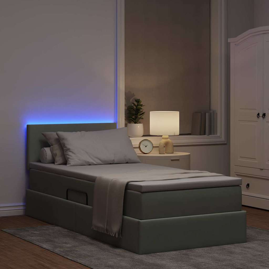 Opbergbed met LED met matras Lichtgrijs 90 x 190 cm Fluweel