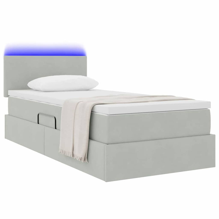 Opbergbed met LED met matras Lichtgrijs 90 x 190 cm Fluweel