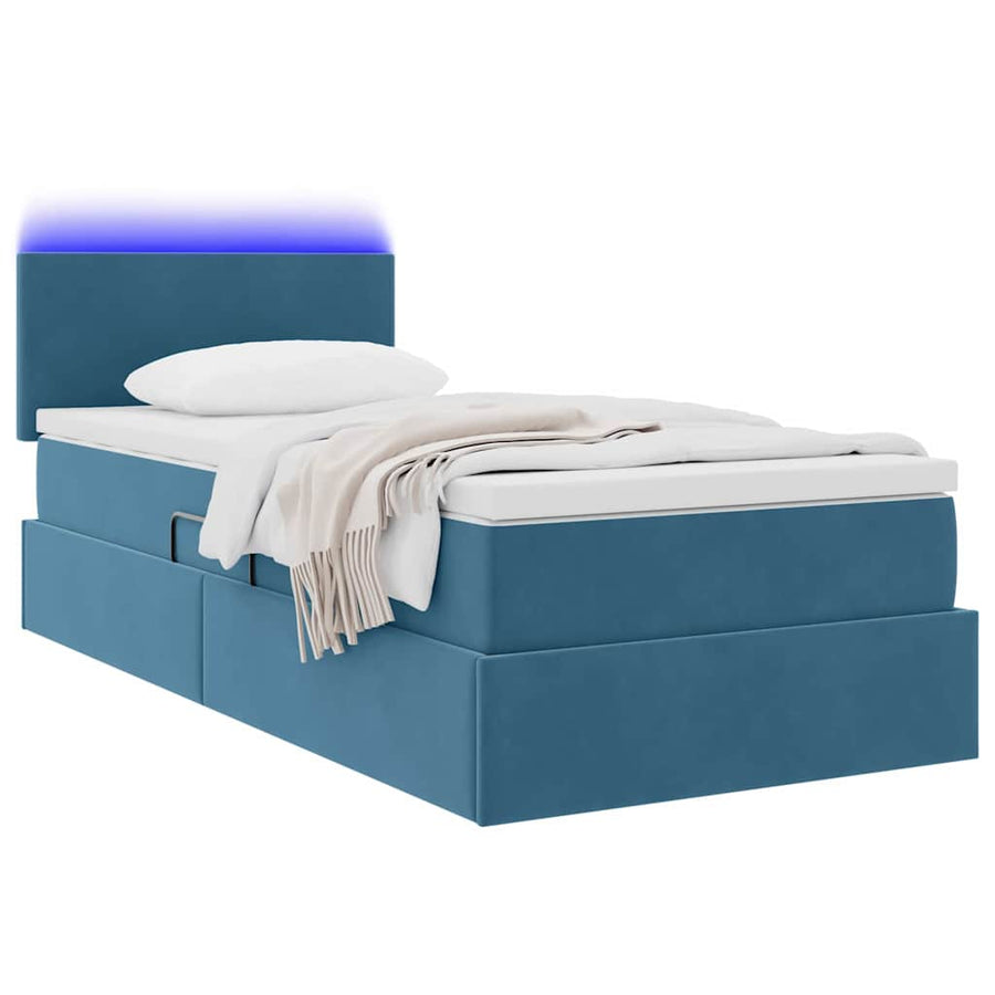 Opbergbed met LED met matras Donkerblauw 90 x 190 cm Fluweel