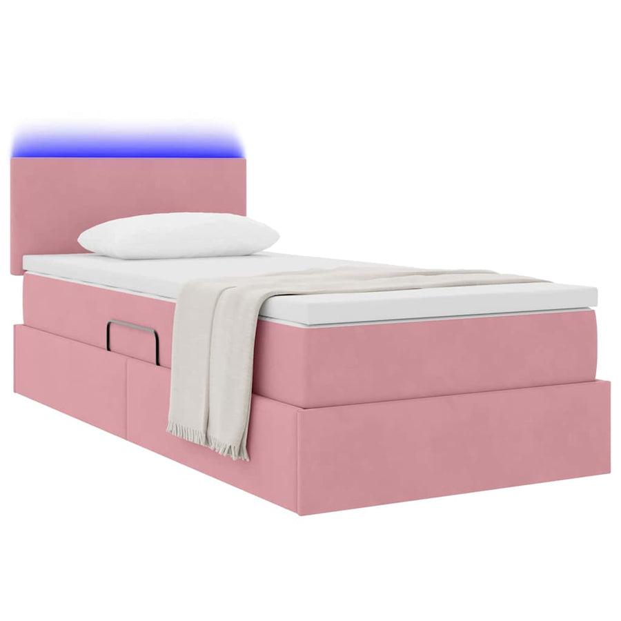 Opbergbed met LED met matras met LED Roze 90 x 190 cm Fluweel