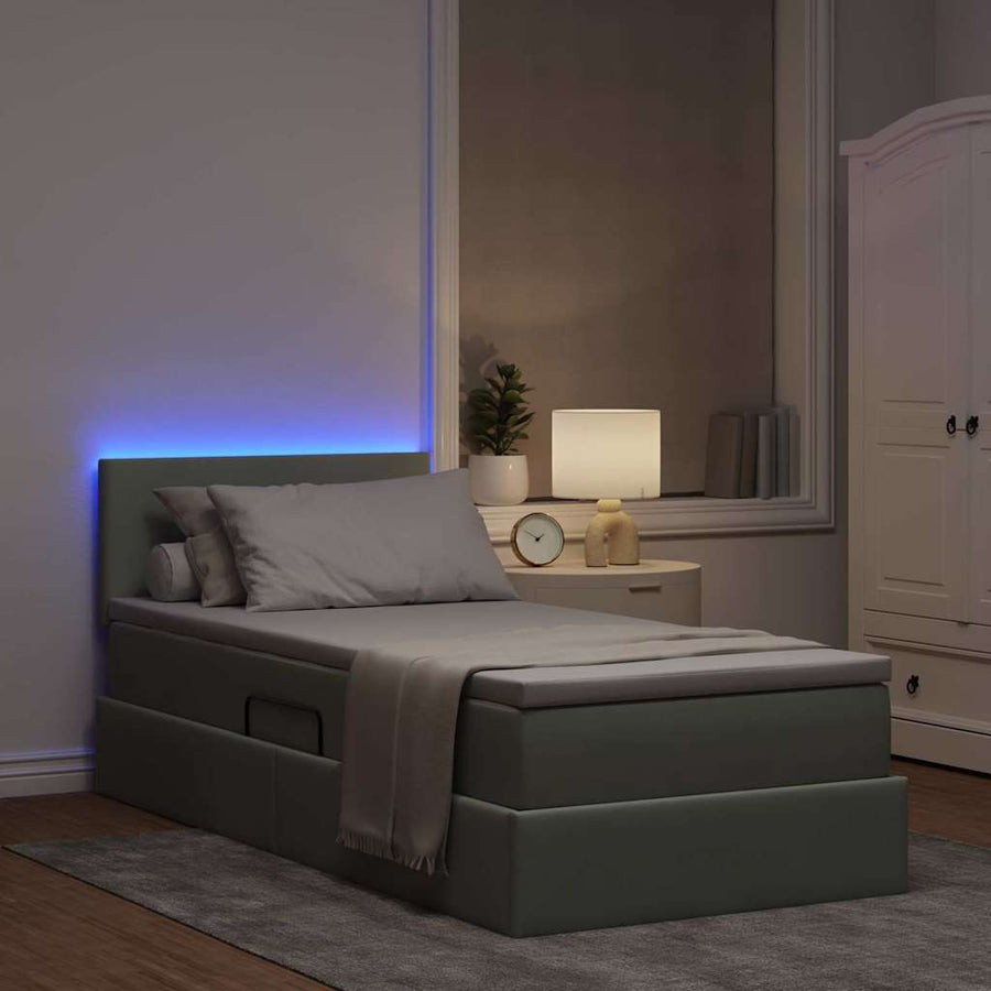 Opbergbed met LED met matras Lichtgrijs 90 x 200 cm Fluweel