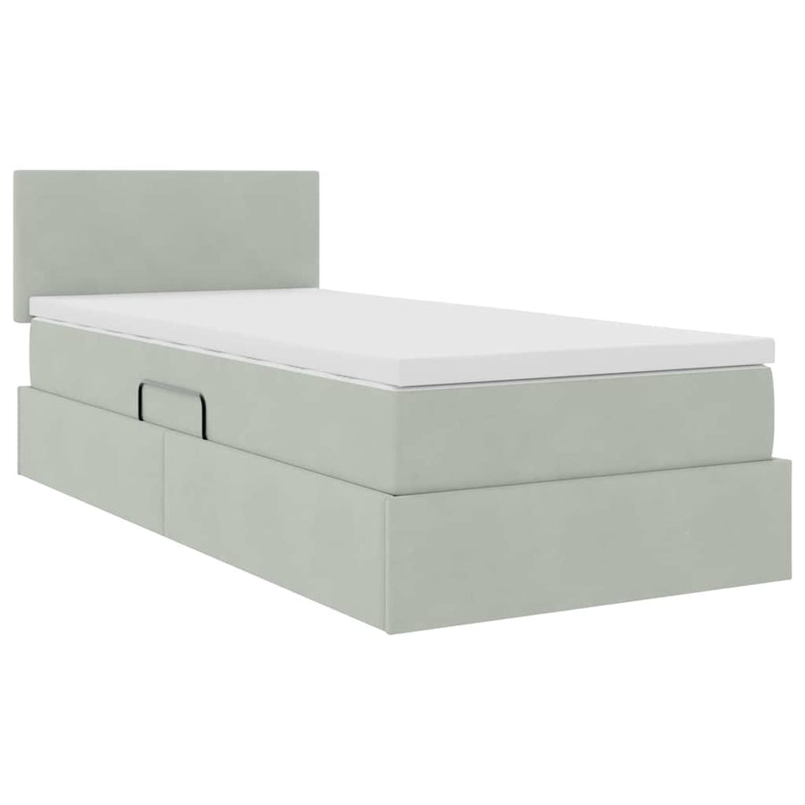 Opbergbed met LED met matras Lichtgrijs 90 x 200 cm Fluweel