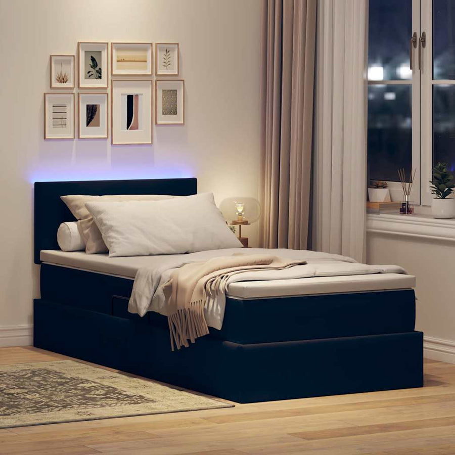 Opbergbed met LED met matras met LED Zwart 90 x 200 cm Fluweel