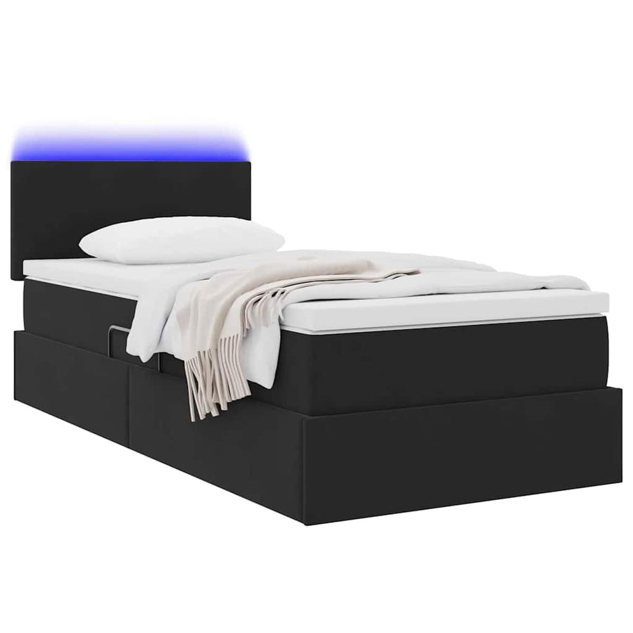 Opbergbed met LED met matras met LED Zwart 90 x 200 cm Fluweel