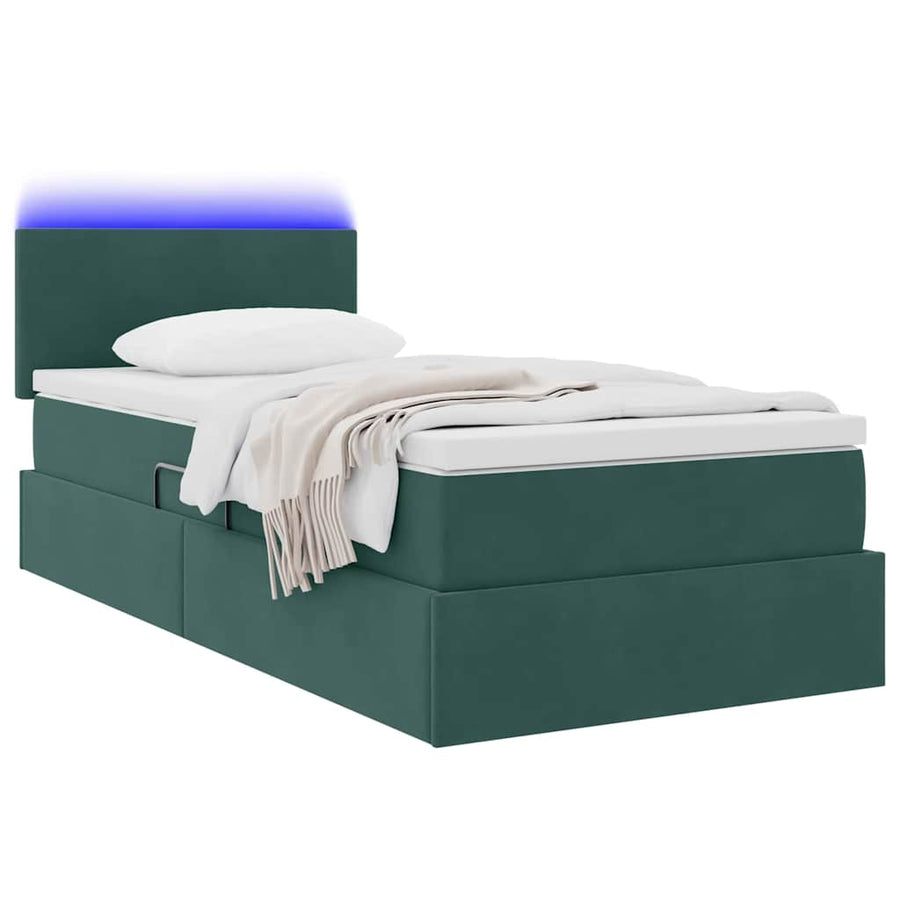 Opbergbed met LED met matras Donkergroen 90 x 200 cm Fluweel