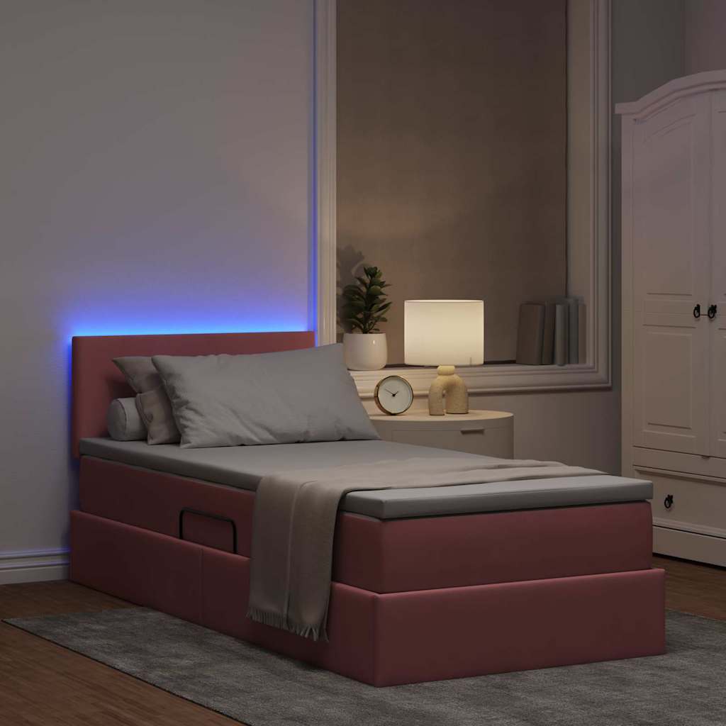Opbergbed met LED met matras met LED Roze 90 x 200 cm Fluweel