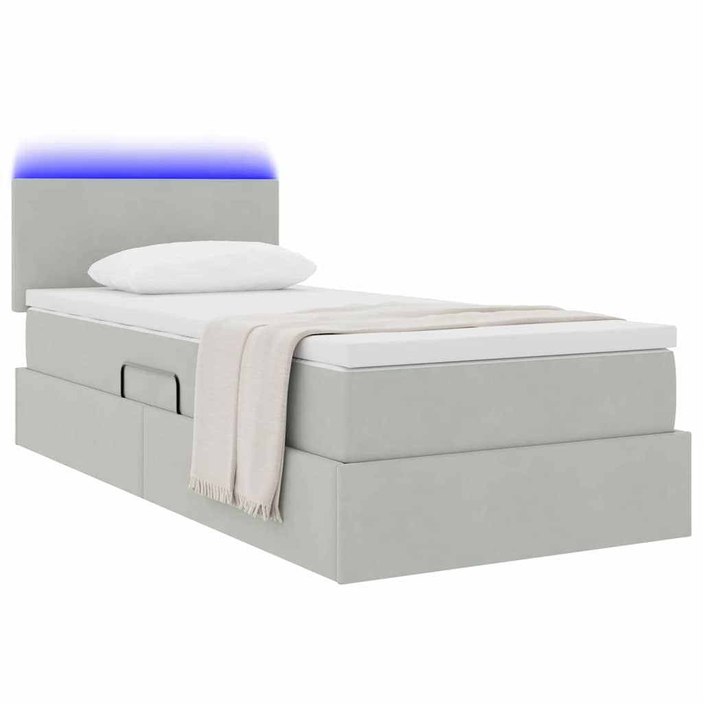 Opbergbed met LED met matras Lichtgrijs 100 x 200 cm Fluweel