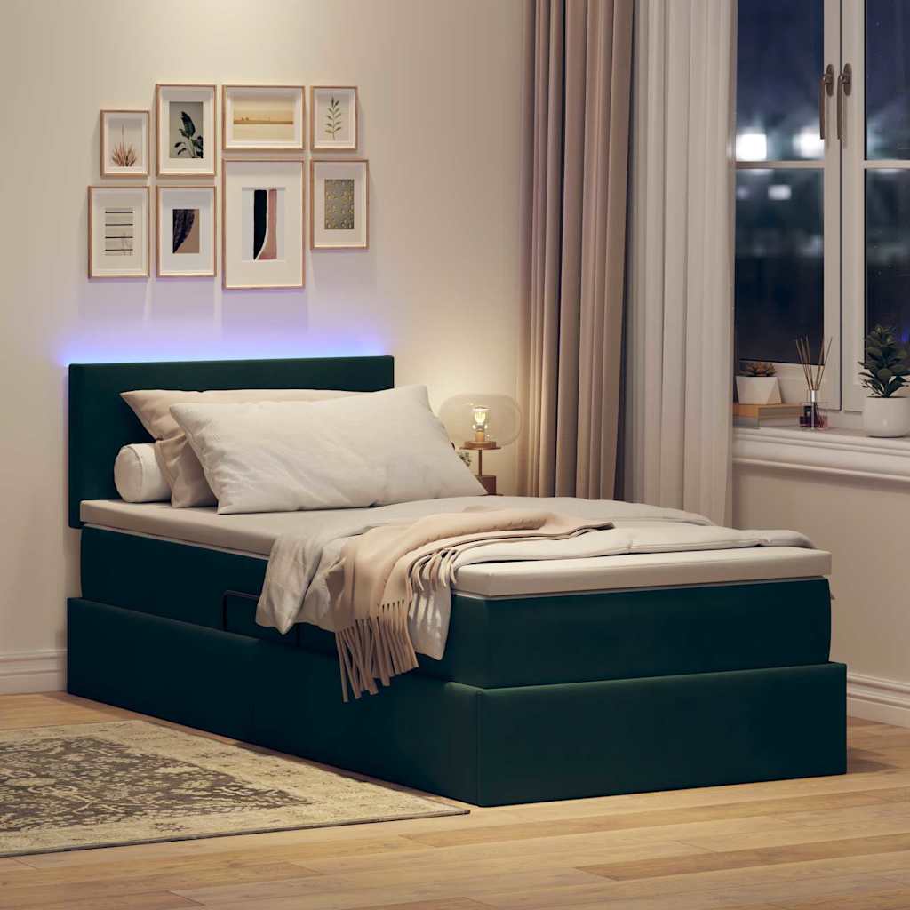 Opbergbed met LED met matras Donkergroen 100 x 200 cm Fluweel