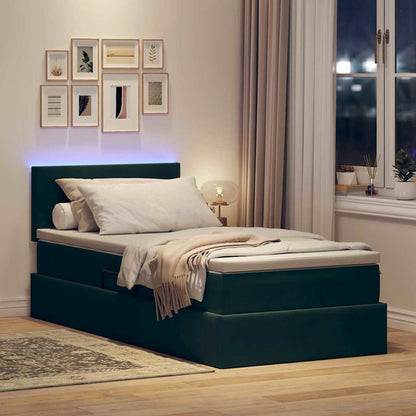 Opbergbed met LED met matras Donkergroen 100 x 200 cm Fluweel