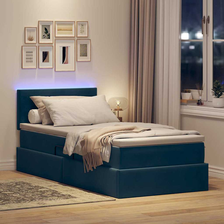Opbergbed met LED met matras Donkerblauw 100 x 200 cm Fluweel