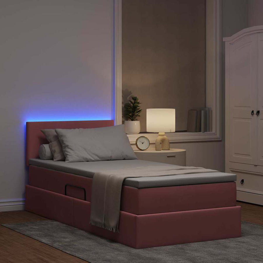 Opbergbed met LED met matras met LED Roze 100 x 200 cm Fluweel