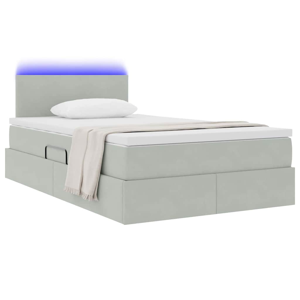 Opbergbed met LED met matras Lichtgrijs 120 x 190 cm Fluweel