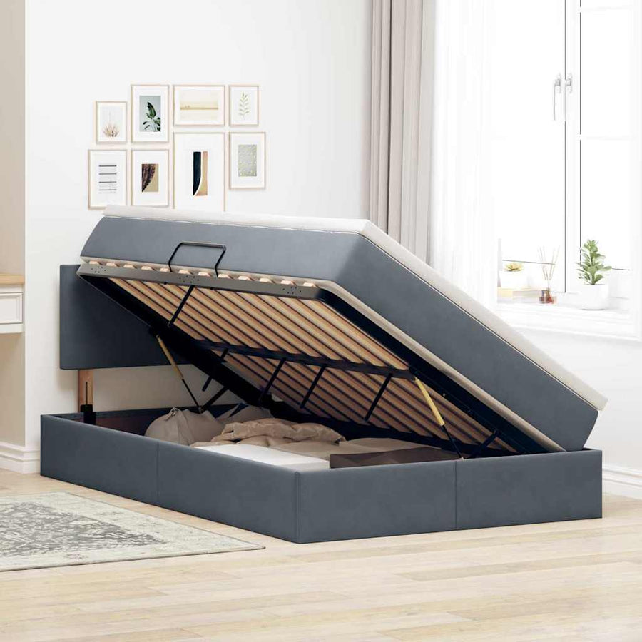 Bed met LED -striplichten Donkergrijs 120 x 200 cm Fluweel