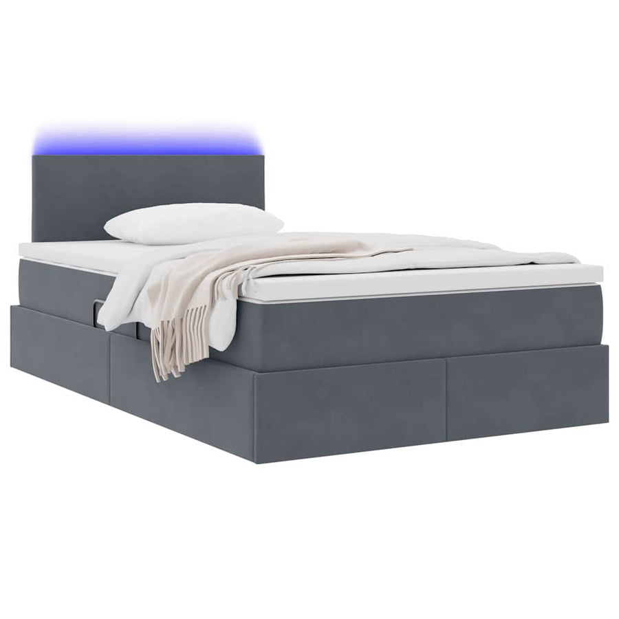 Bed met LED -striplichten Donkergrijs 120 x 200 cm Fluweel