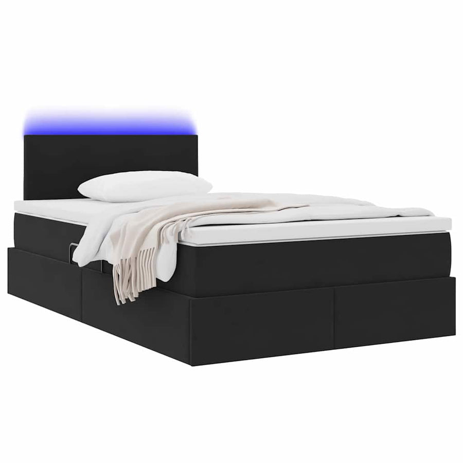 Bed met LED -striplichten met opslag Zwart 120 x 200 cm Fluweel