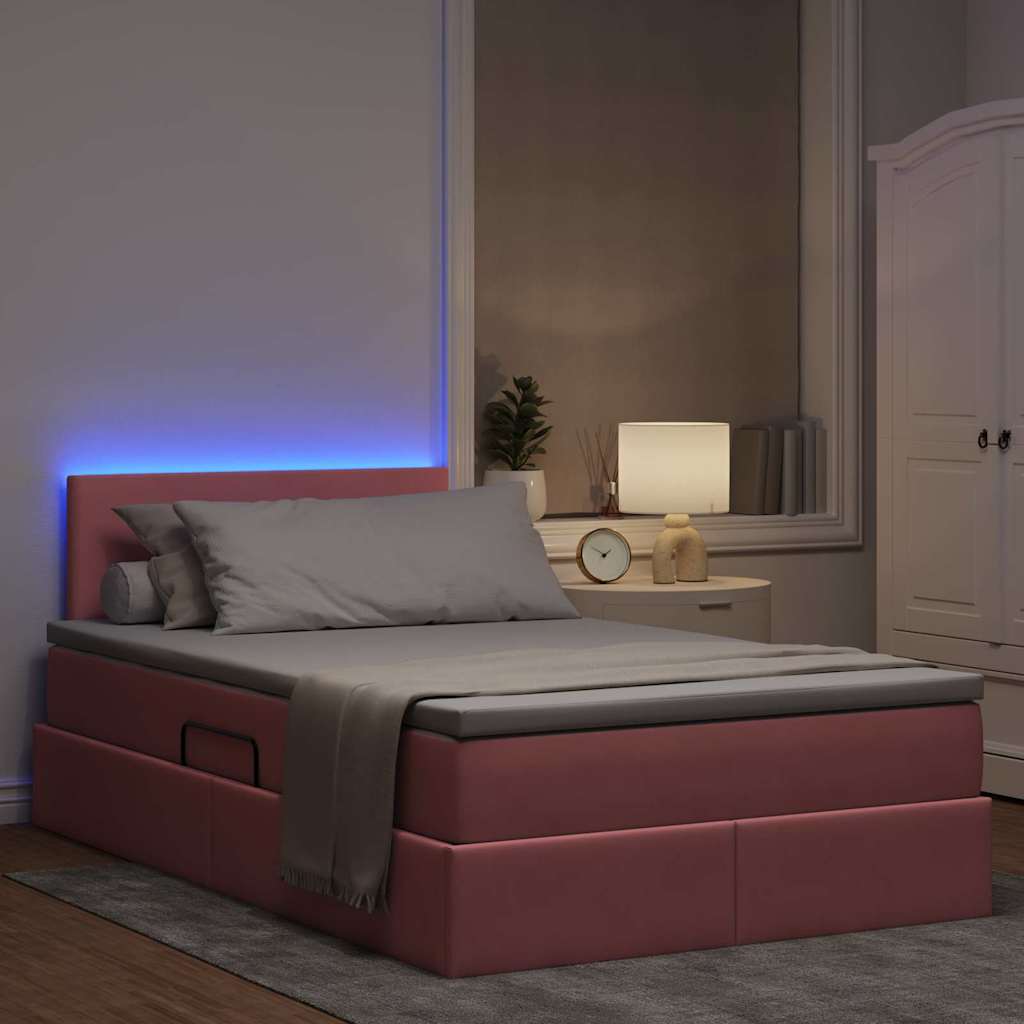 Bed met LED -striplichten met opslag Roze 120 x 200 cm Fluweel