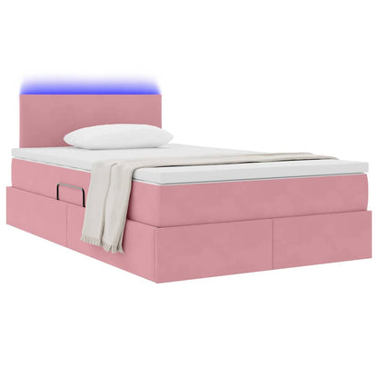 Bed met LED -striplichten met opslag Roze 120 x 200 cm Fluweel