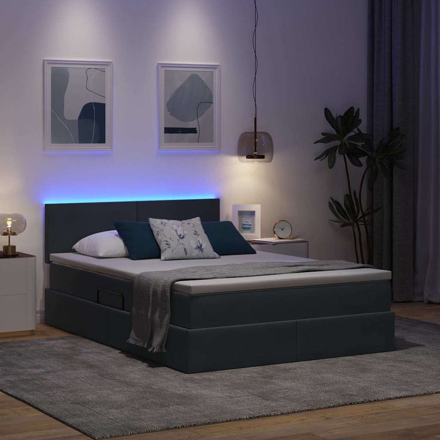 Bed met LED -striplichten Donkergrijs 140 x 190 cm Fluweel