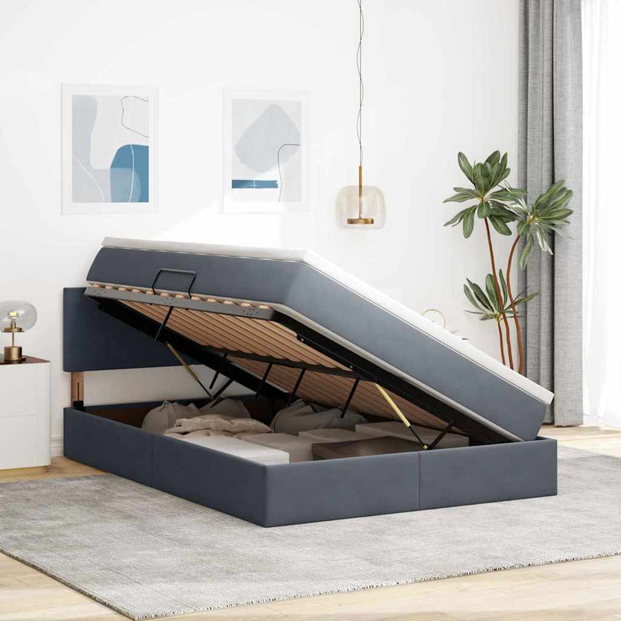 Bed met LED -striplichten Donkergrijs 140 x 190 cm Fluweel
