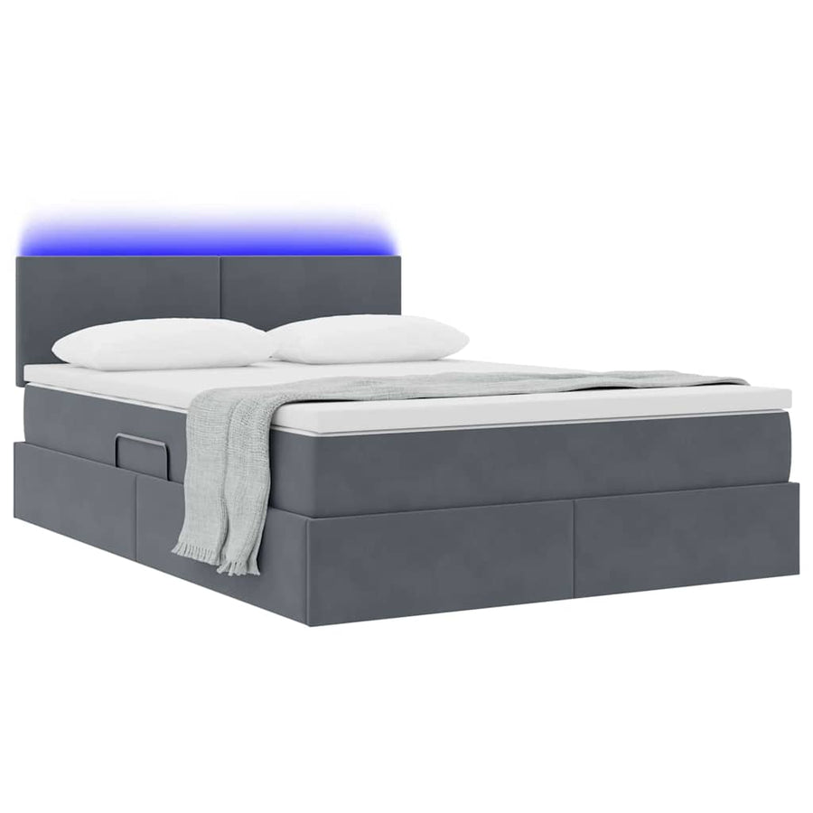 Bed met LED -striplichten Donkergrijs 140 x 190 cm Fluweel