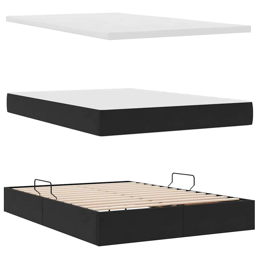 Bed met LED -striplichten met opslag Zwart 140 x 190 cm Fluweel