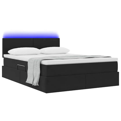 Bed met LED -striplichten met opslag Zwart 140 x 190 cm Fluweel
