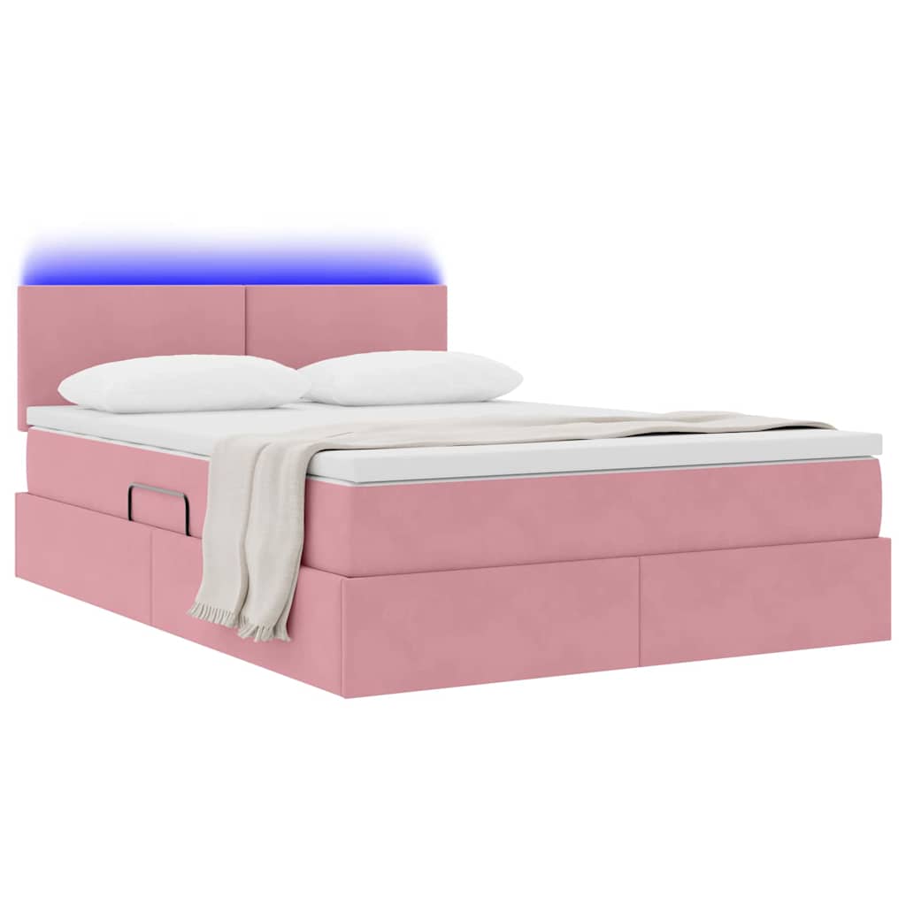 Bed met LED -striplichten met opslag Roze 140 x 190 cm Fluweel