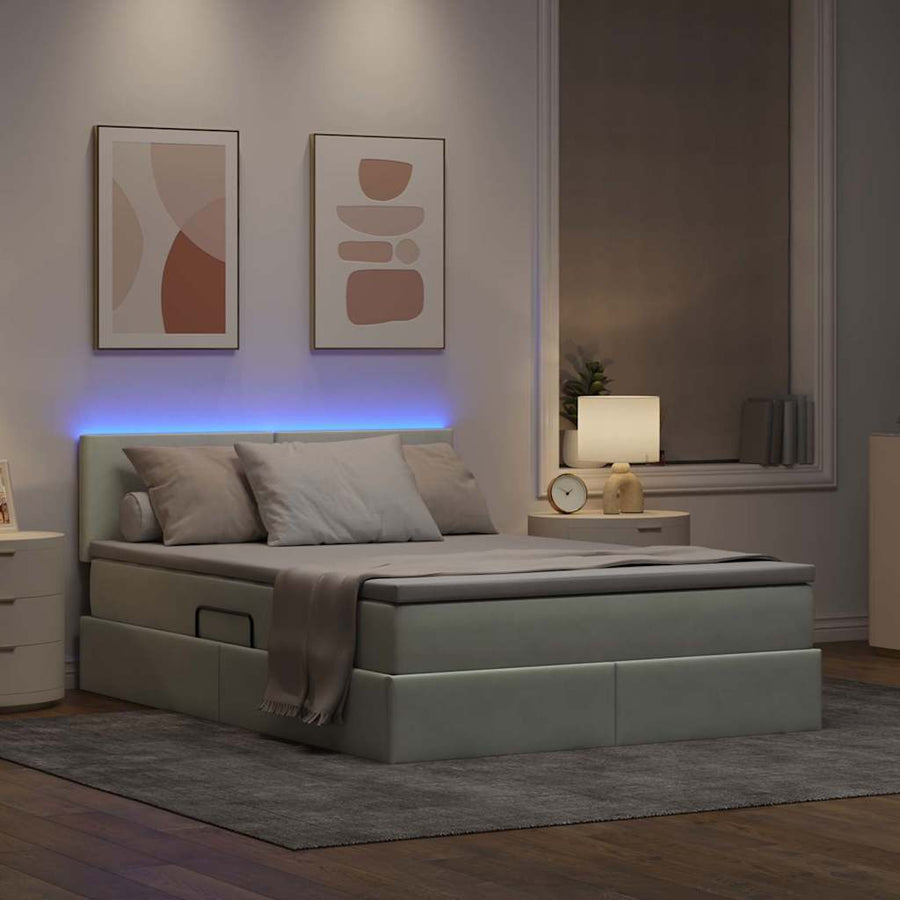 Bed met LED -striplichten Lichtgrijs 140 x 200 cm Fluweel