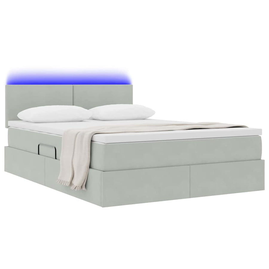 Bed met LED -striplichten Lichtgrijs 140 x 200 cm Fluweel