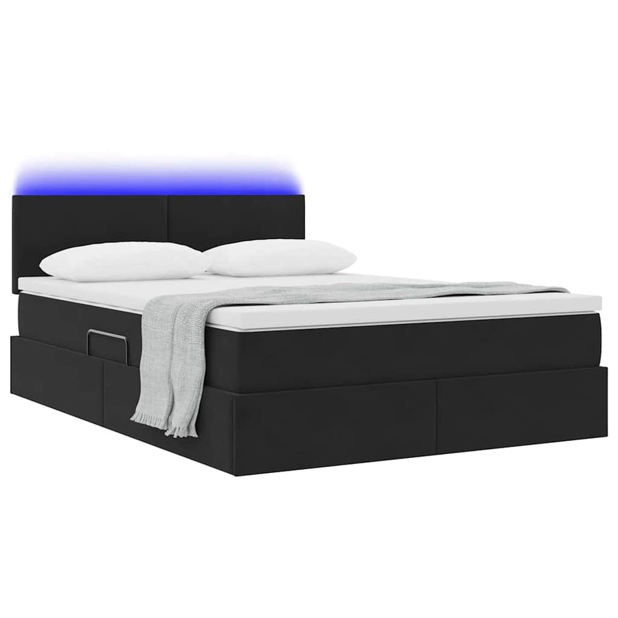 Bed met LED -striplichten met opslag Zwart 140 x 200 cm Fluweel