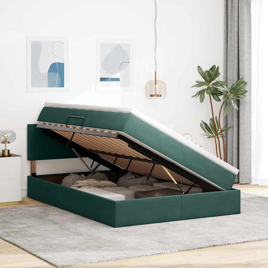 Bed met LED -striplichten Donkergroen 140 x 200 cm Fluweel