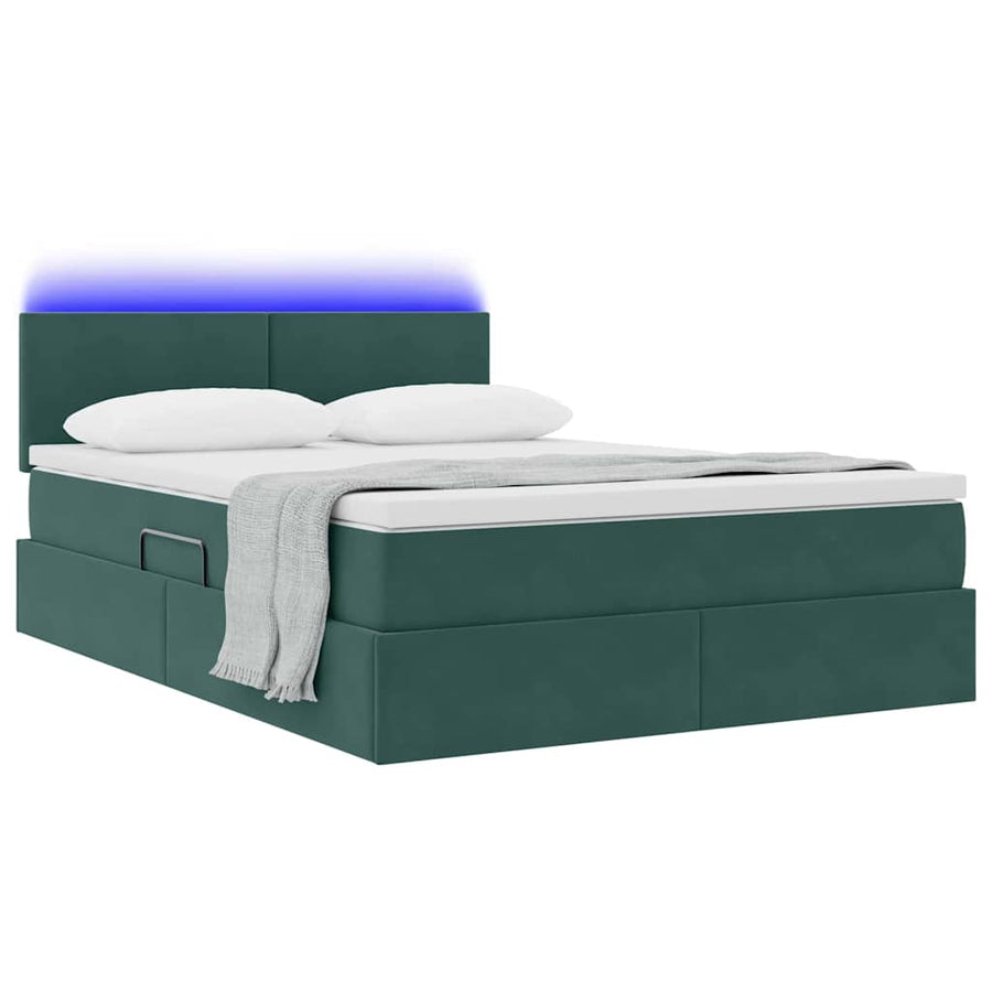 Bed met LED -striplichten Donkergroen 140 x 200 cm Fluweel