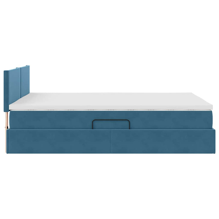 Bed met LED -striplichten Donkerblauw 140 x 200 cm Fluweel
