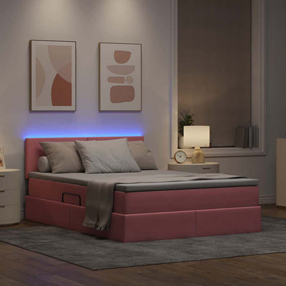 Bed met LED -striplichten met opslag Roze 140 x 200 cm Fluweel
