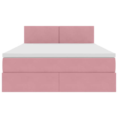 Bed met LED -striplichten met opslag Roze 140 x 200 cm Fluweel