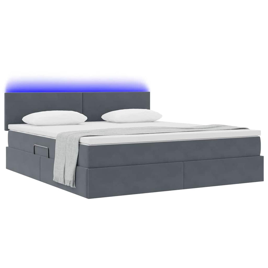 Bed met LED -striplichten Donkergrijs 160 x 200 cm Fluweel