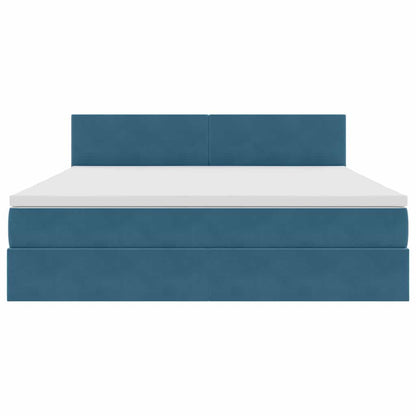 Bed met LED -striplichten Donkerblauw 160 x 200 cm Fluweel