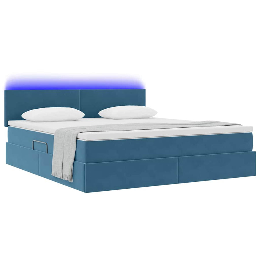 Bed met LED -striplichten Donkerblauw 160 x 200 cm Fluweel