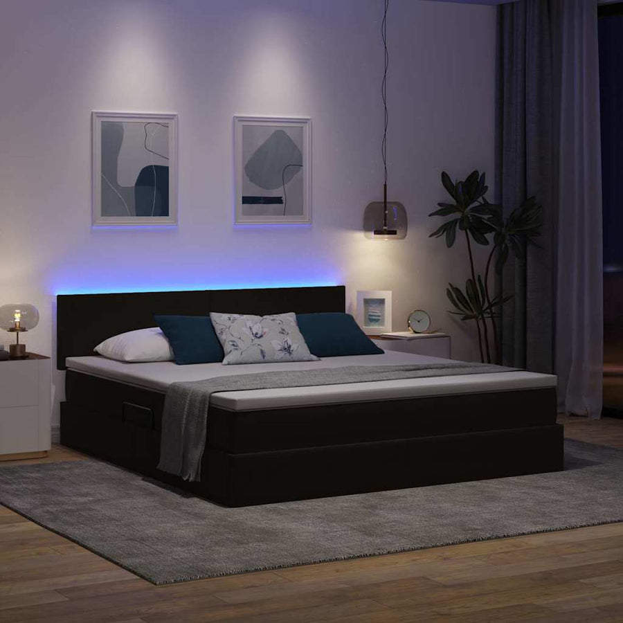 Bed met LED -striplichten met opslag Zwart 180 x 200 cm Fluweel