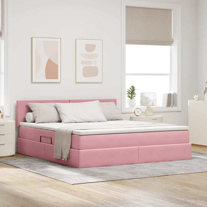 Bed met LED -striplichten met opslag Roze 180 x 200 cm Fluweel