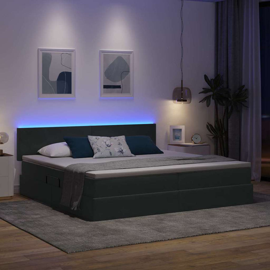 Bed met LED -striplichten Donkergrijs 200 x 200 cm Fluweel