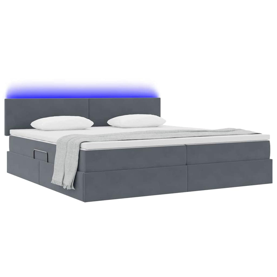 Bed met LED -striplichten Donkergrijs 200 x 200 cm Fluweel