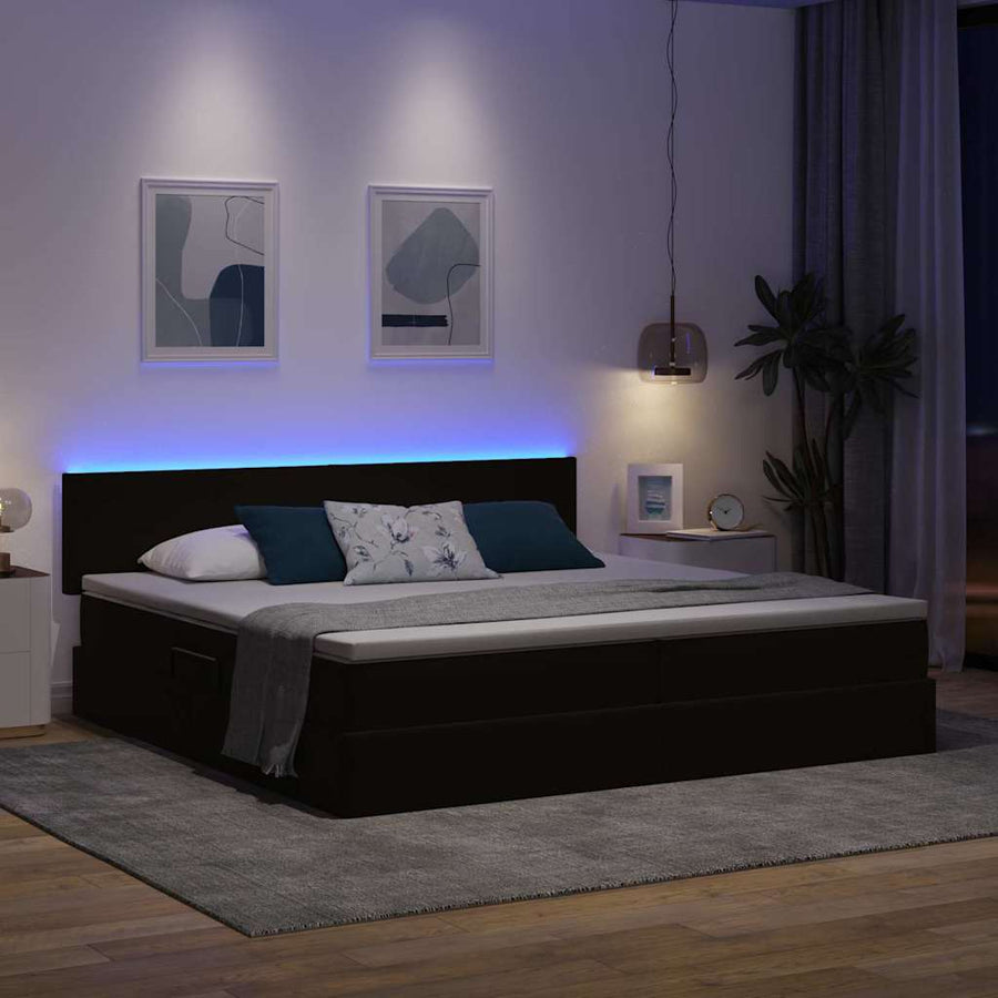 Bed met LED -striplichten met opslag Zwart 200 x 200 cm Fluweel