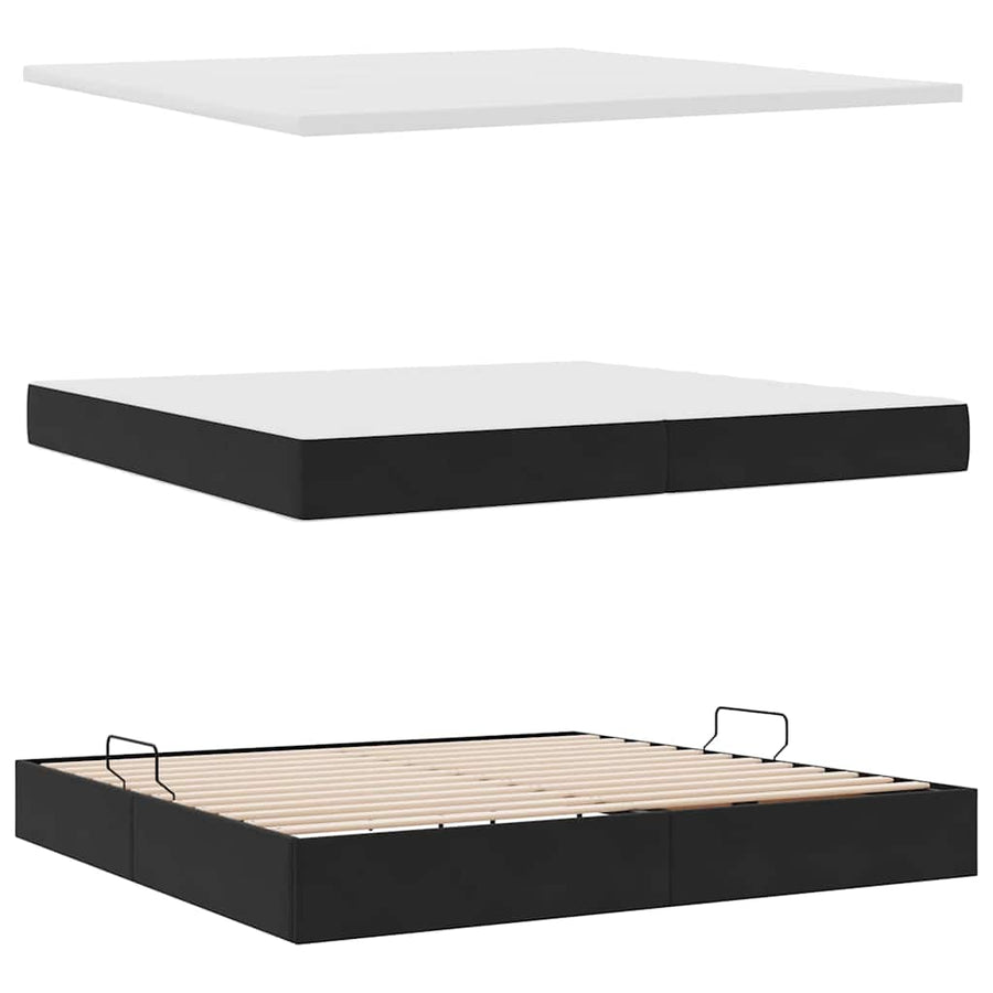 Bed met LED -striplichten met opslag Zwart 200 x 200 cm Fluweel