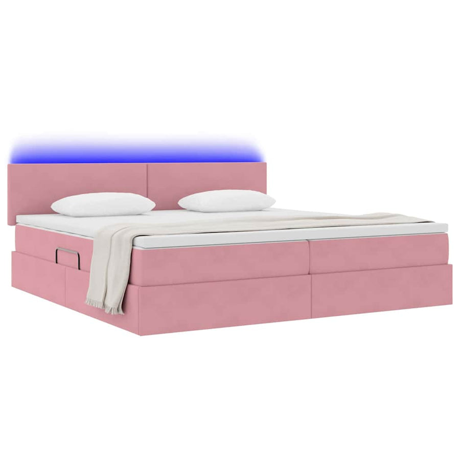 Bed met LED -striplichten met opslag Roze 200 x 200 cm Fluweel