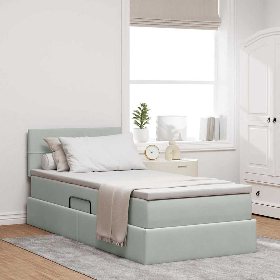 Opbergbed met LED met matras Lichtgrijs 90 x 190 cm Fluweel