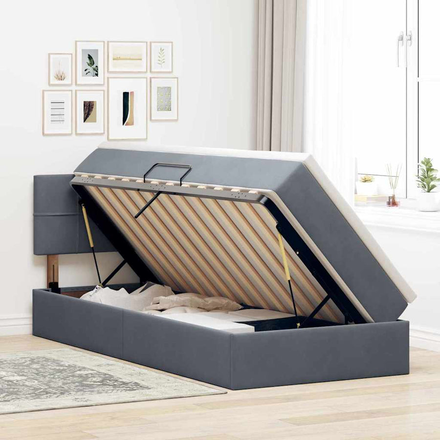 Opbergbed met LED met matras Donkergrijs 90 x 190 cm Fluweel