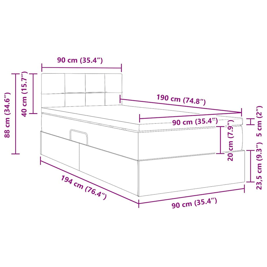 Opbergbed met LED met matras met LED Zwart 90 x 190 cm Fluweel
