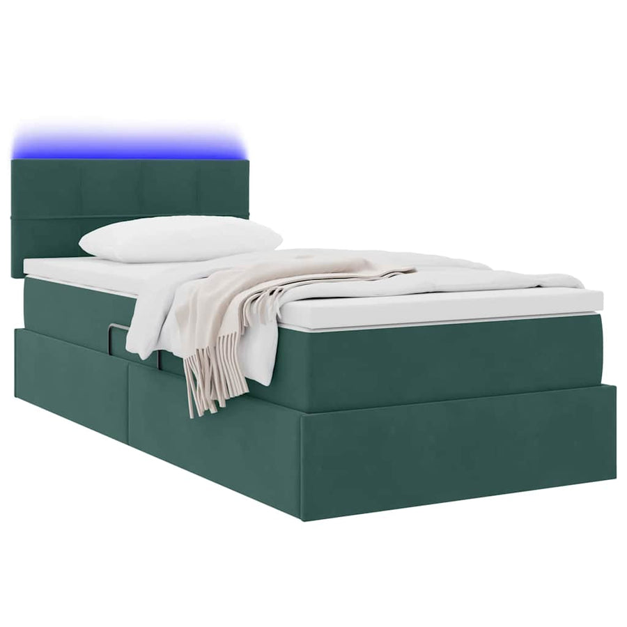Opbergbed met LED met matras Donkergroen 90 x 190 cm Fluweel
